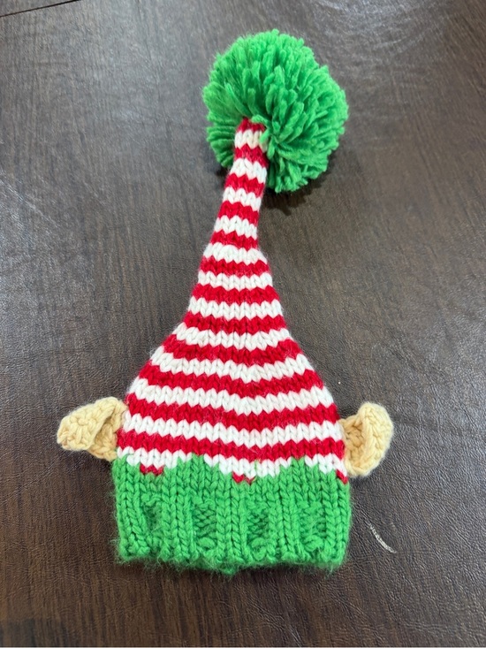None Other - Elf Hat Christmas Beanie - Red, White & Green with Pom Sz 0-3M